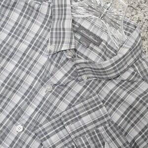 Eddie Bauer Shirt Men XLT Grey Plaid Wrinkle Free Relaxed Fit Long Sleeve Button